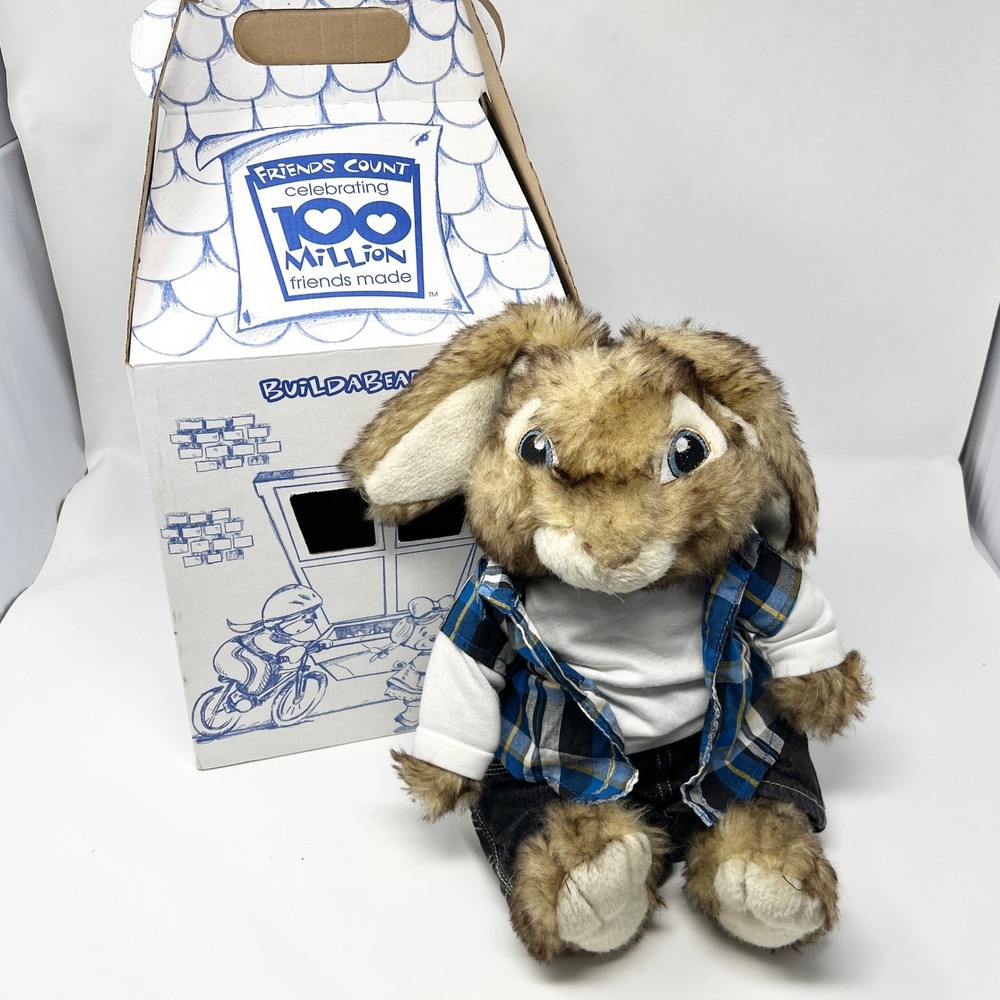 Build-A-Bear Peter Rabbit Movie Plush Bunny Brown Blue Plaid Shirt‎ Denim Shorts
